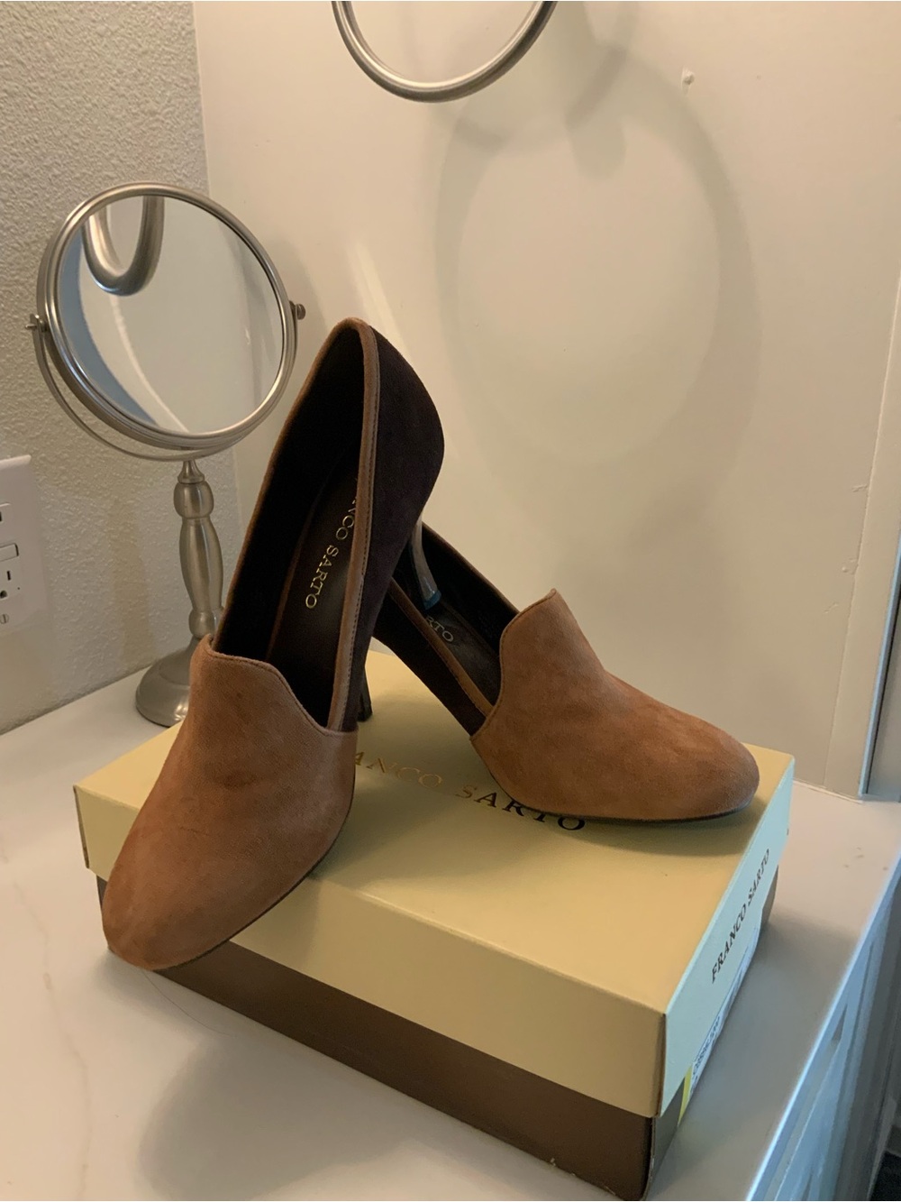 Franco Sarto Brown Suede Kitten-Heel Pumps